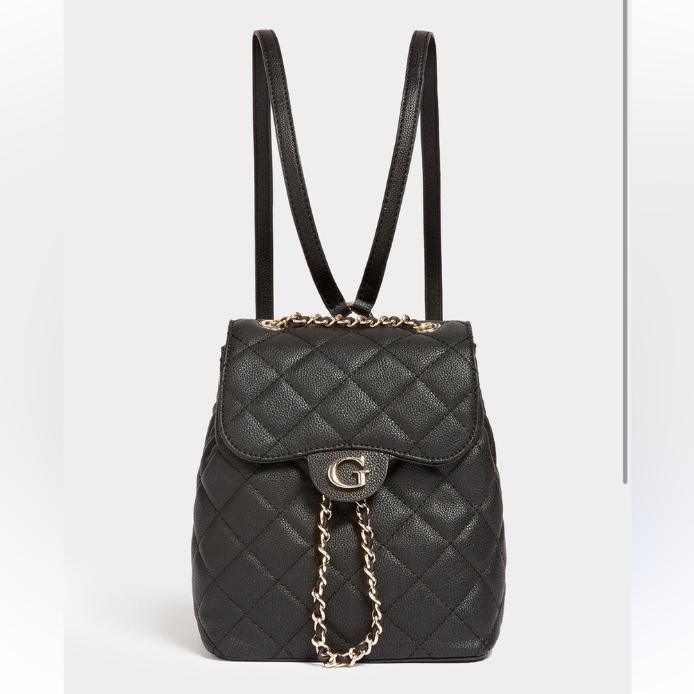 Hard 2 Find Black Leather Gillian Flap Guess Quilted Backpack Urban Spirit GG - Picture 8 of 16